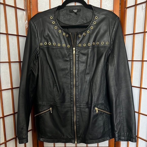 Joanna Hope Jackets & Blazers - Joanna Hope Black Leather Jacket with Gold Grommets and Zippered Pockets 16